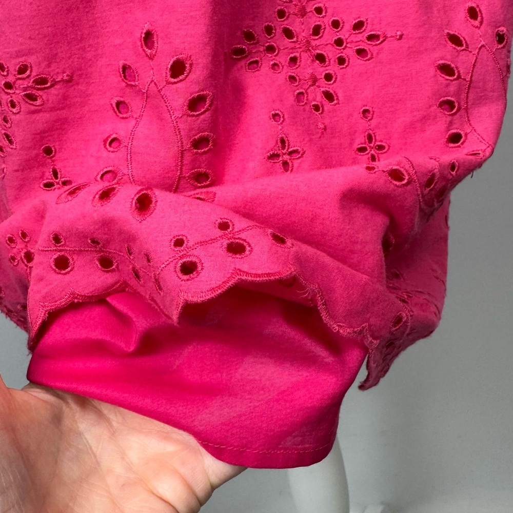 Talbots Embroidered Scallop Hem Eyelet Short Sleeve Shift Dress Pink 10 Petite - Picture 9 of 12